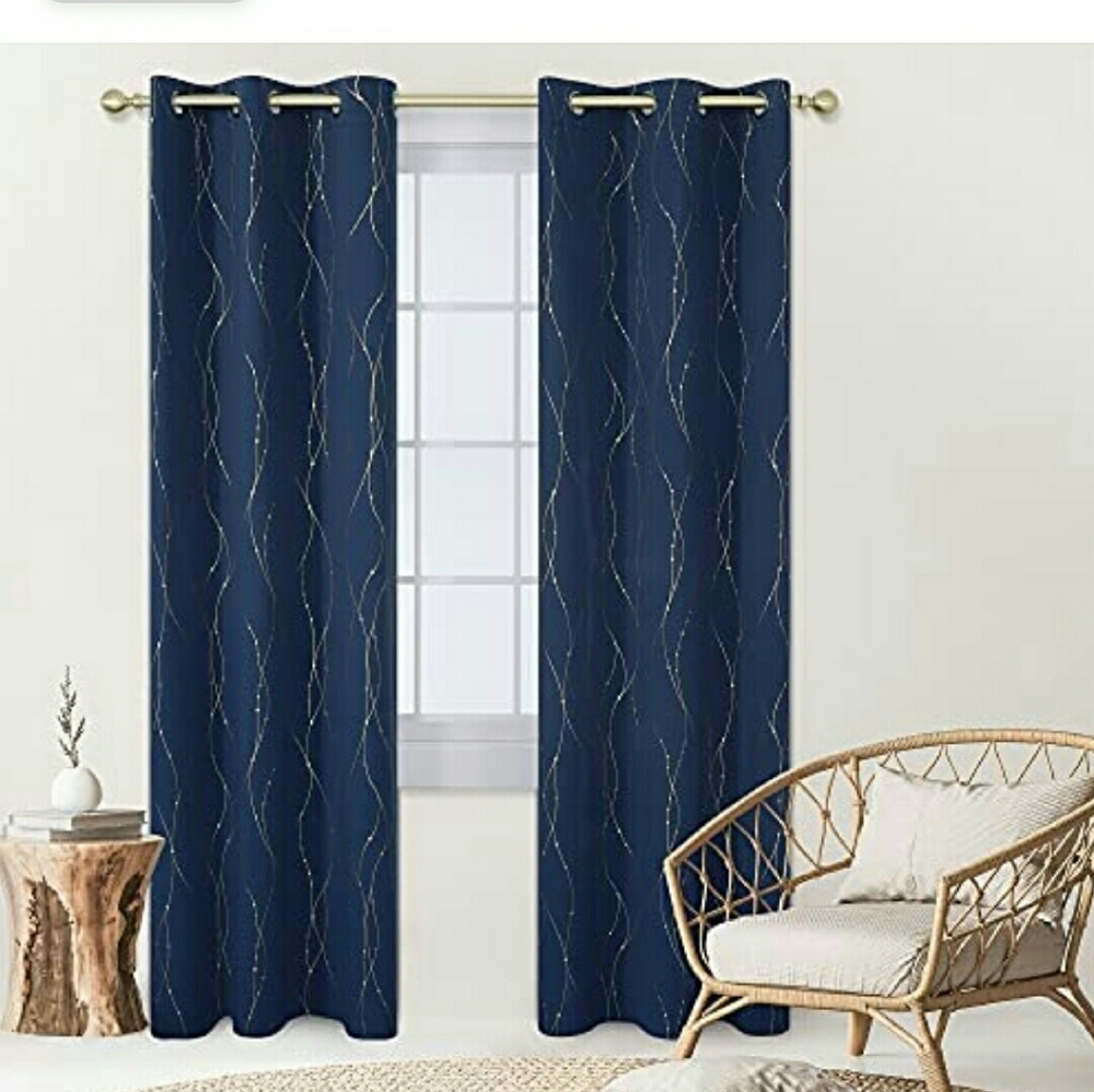 New Deconovo Blue Thermal Insulated Blackout Grommet Top Curtains 84" Two Panels